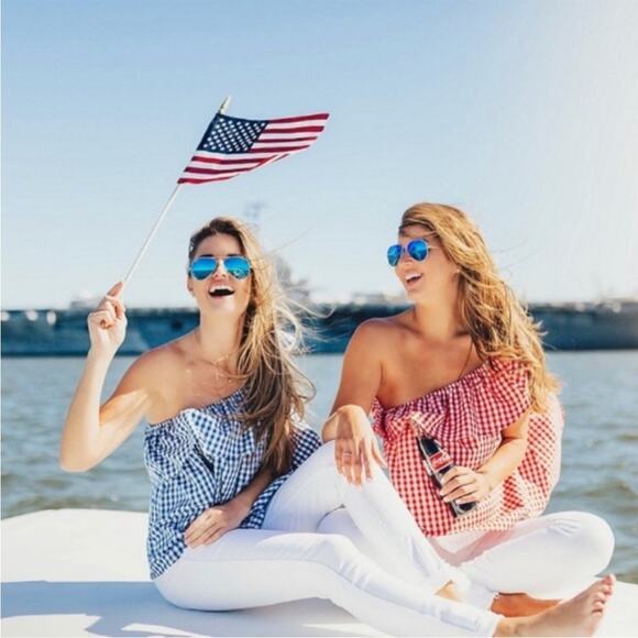 New England Classic Coastal Preppy Red Gingham Top One Shoulder Top Nantucket M - Picture 12 of 12
